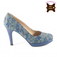 Pantofi dama piele naturala TAYLOR DDL albastru mozaic (Marime: 40) foto