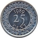 Surinam 25 Cents 1989 - 16 mm KM-14a UNC !!! foto