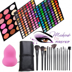 Trusa machiaj 183 culori + 15 pensule make up + beauty blender para cosmetice foto