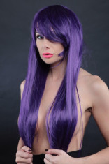 Peruca Lunga Par Artificial Sintetic Mov Purple Dark Lung Cosplay Adult 100cm foto