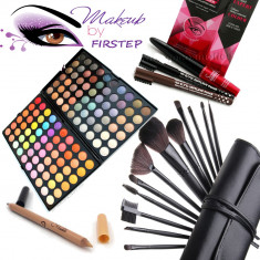 Trusa machiaj profesionala MAC 120 culori farduri + set 12 pensule make up Tus foto