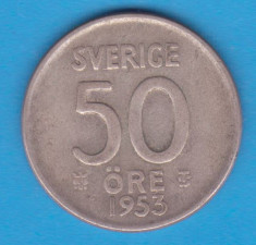 (1) MONEDA DIN ARGINT SUEDIA - 50 ORE 1953, LIT. TS foto