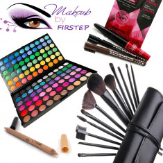 Trusa machiaj profesionala MAC 120 culori farduri + set 12 pensule make up Tus foto