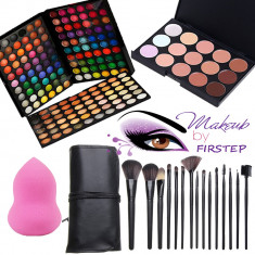 Kit complet Trusa machiaj 180 culori + Fond de ten corector + 15 pensule make up foto