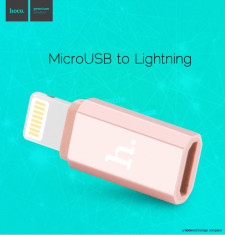 Adaptor slim Hoco, mufa MICRO USB la mufa LIGHTNING, incarcare + sync. date foto