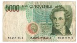 Bancnota Italia 5000 Lire 1985 Vincenzo Bellini, Stare VF