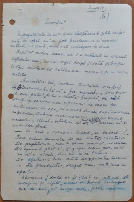 Manuscris inedit al lui Nicolae Dunareanu, Evocari, 18 pagini, interbelic