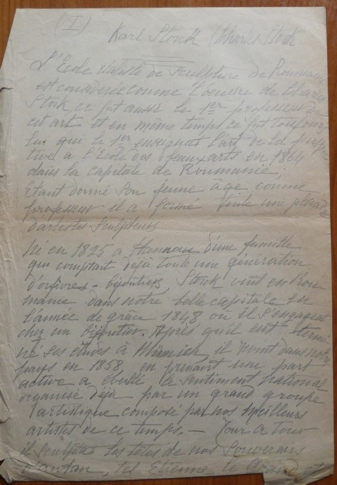 Manuscris de 4 pagini al sculptorului Karl Storck, interbelic, in germana
