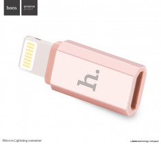 Adaptor incarcare mufa Micro USB la mufa Lightning, Hoco, slim,compact,ROSE GOLD foto