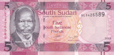 Bancnota Sudanul de Sud 5 Pounds 2015 - P6b UNC foto