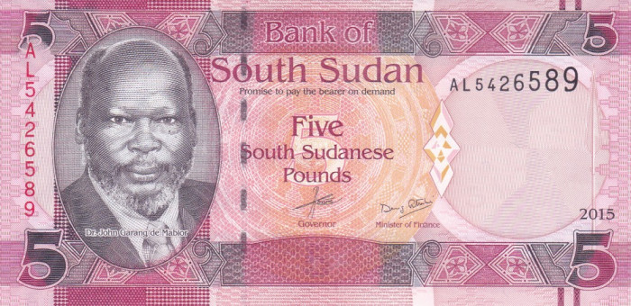 Bancnota Sudanul de Sud 5 Pounds 2015 - P6b UNC