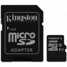 Kingston 32GB microSDHC - Clasa 10, UHS-I, 45MB/s Citire, Card + Adaptor SD foto