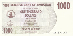 Bancnota Zimbabwe 1.000 Dolari 2006 - P44 UNC foto