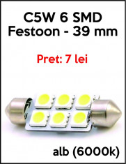 BEC AUTO LED SMD C5W 6 SMD 39mm ALB PLAFONIERA NUMAR INMATRICULARE foto