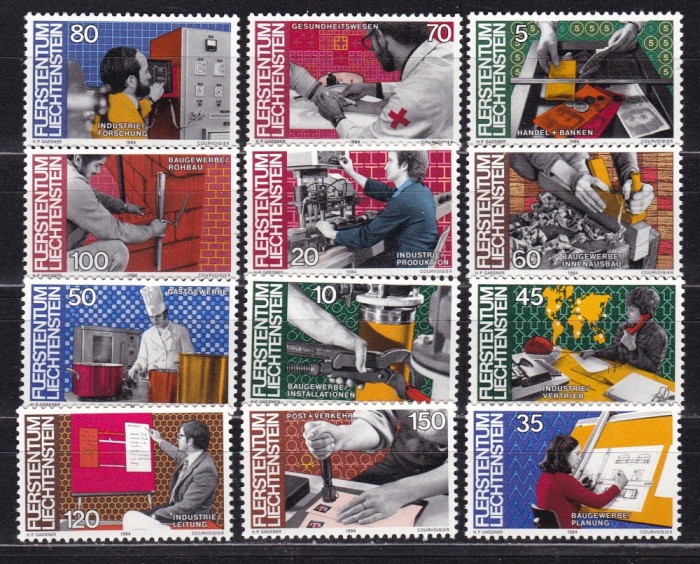 Liechtenstein 1984 meserii MI 849-860 MNH w38 Liechtenstein 1984 meserii MI 849-860 MNH w38