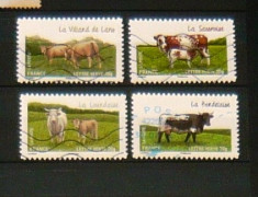 Lot Serie 4 timbre uzate RASE DE VACI ANIMALE NATURA Franta 2+1 gratis RBK20178 foto