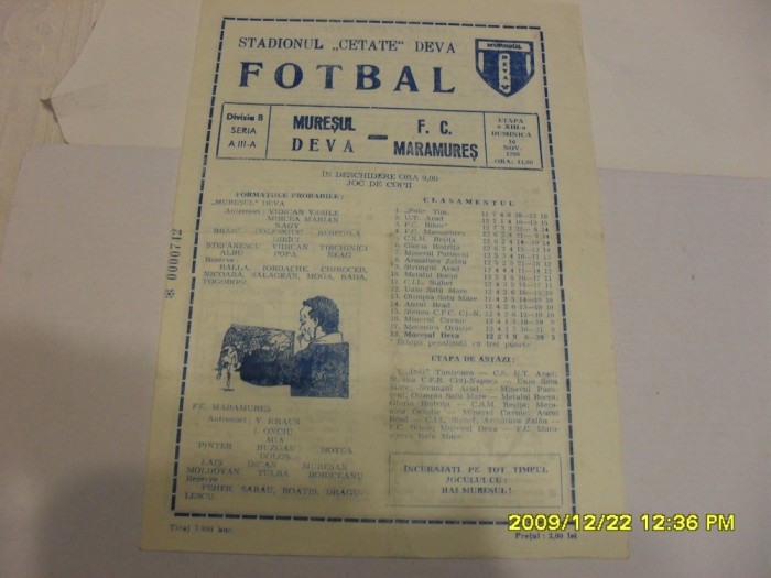 program Muresul Deva - F.C. Maramures