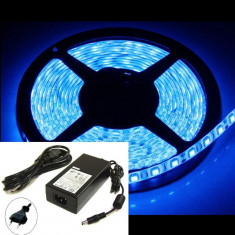 Set kit banda 300 led albastru, 5 metri, cu alimentator 220v 6 a, impermeabila foto