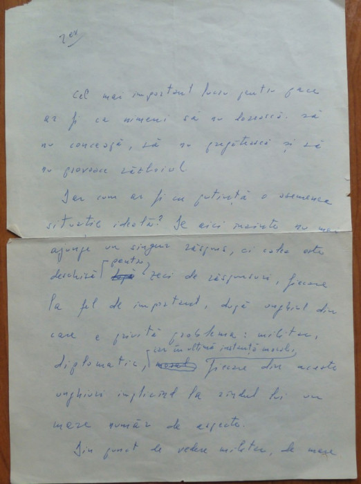 4 pagini manuscris al scriitorului avangardist , Geo Bogza , 1965 , avangarda