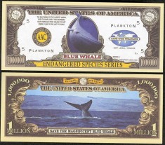 !! SUA = FANTASY NOTE = BALENA ALBASTRA - 2005 - UNC / SERIA SPECII AMENINTATE foto