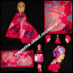 SAL DAMA FULAR CASMIR FUCSIA BUST ROZ FEMEIE FIRMA PARIS COLECTIE NOUA 195x68 cm foto