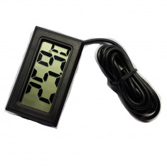 Termometru digital cu fir, de culoare negru, termometru cu sonda foto