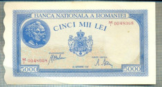 A1176BANCNOTA-ROMANIA-5000 LEI-28SEPTEMBRIE1943-SERIA0048068-starea care se vede foto