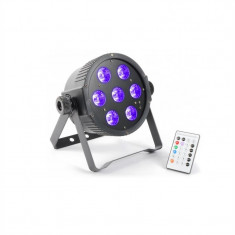 Beamz FlatPAR 7x 18W 6-in-1 HexColor RGBAWUV LED DMX IR telecomanda incl. foto