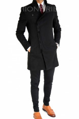 Palton iarna negru - palton barbati - palton slim fit - cod 7393 foto