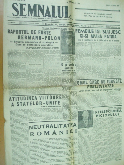 Semnalul 8 septembrie 1939 Brasov avion neutralitate Socec Armand Calinescu
