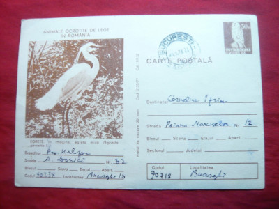 Carte Postala ilustrata - Fauna - Egreta ,cod 135/1977 ,poezie originala pe spat foto