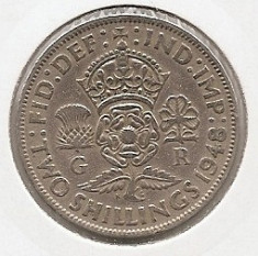 Marea Britanie 2 Shillings 1948 - (with &amp;quot;IND:IMP&amp;quot;) K70 , 28.5 mm KM-865 foto