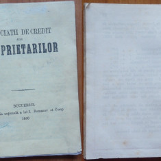 Asociatii de credit ale proprietarilor , Bucuresti , 1860 , ex libris Sturza