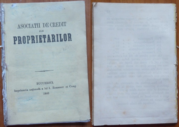 Asociatii de credit ale proprietarilor, Bucuresti, 1860, ex libris Dimitrie Sturdza