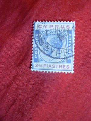 Timbru 2 3/4 piastri George V ,1922 Cipru filigr.CA de mana ,simplu , stamp. foto