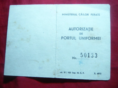 Legitimatie- Drept Port Uniforma CFR 1958 foto