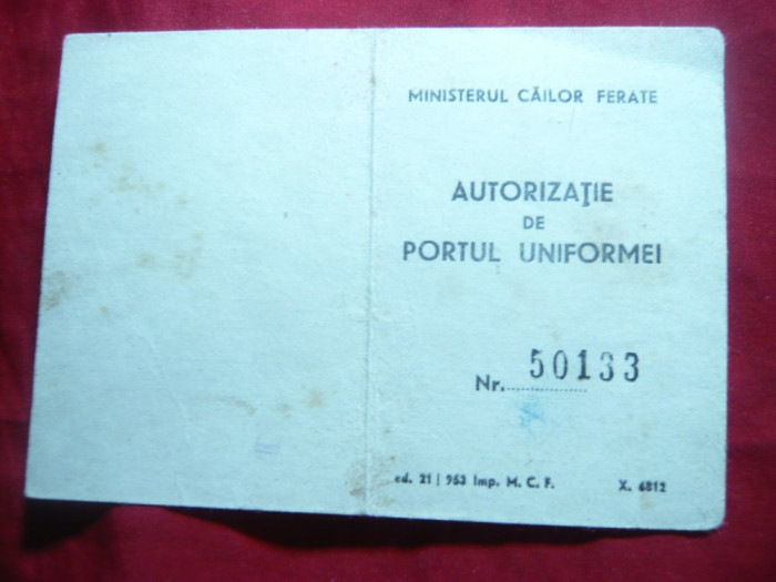 Legitimatie- Drept Port Uniforma CFR 1958