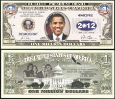 !!! SUA = FANTASY NOTE = REALEGEREA LUI OBAMA - 2012 - UNC foto