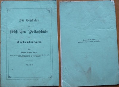 Salzer , Istoria scolii elementare sasesti din Transilvania , Sibiu , 1861,ed. 1 foto