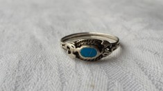 argint INEL cu TURCOAZ art deco FRANTA executat manual VINTAGE finut VECHI rar