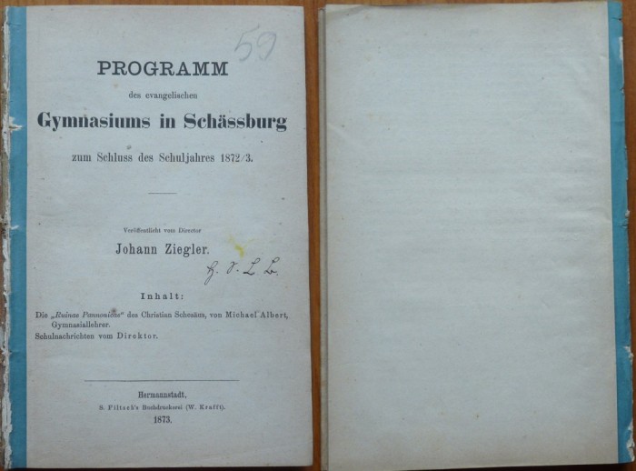 Schesaus , Ruina panonica , in Programul Gimnaziului Protestant , Sibiu , 1873