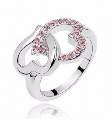 Inel placat filat aur alb 14k inima inimi roz tip PANDORA gold filled ...