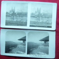 2 Fotografii stereoscopice Portul Magdeburg pe Elba si Bayr Hochland 1904