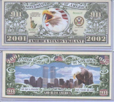 !!! SUA = FANTASY NOTE = WORLD TRADE CENTER , PRIMA ANIVERSARE - 2002 - UNC foto