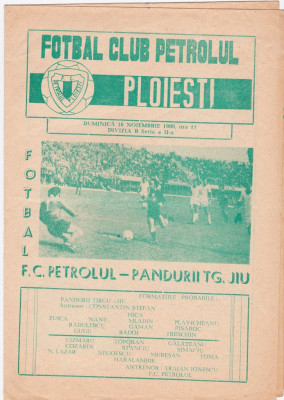 Program meci fotbal PETROLUL PLOIESTI - PANDURII TARGU-JIU 16.11.1980 foto