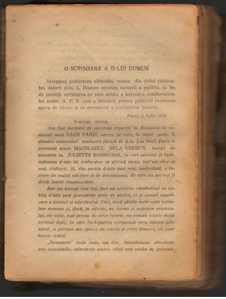 C7045) LOUIS DUMUR - NACH PARIS, MACELARUL DE LA VERDUN, O SCRISOARE ....  1925, Alta editura | Okazii.ro