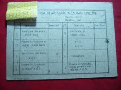 Fisa Tehnica de atestare a calitatii executiei la Intrepr.Electronica foto