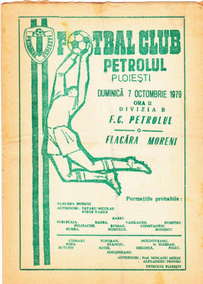 Program meci fotbal PETROLUL PLOIESTI - FLACARA MORENI 07.10.1979 foto