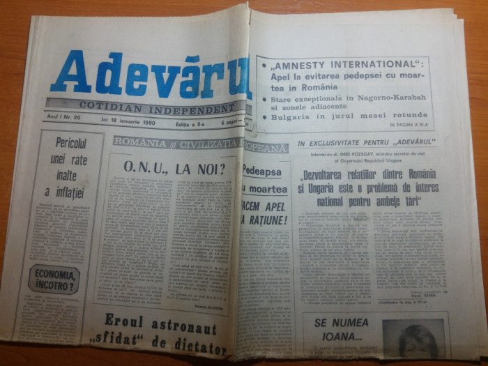 ziarul adevarul 18 ianuarie 1990-interviu cu dumitru prunariu