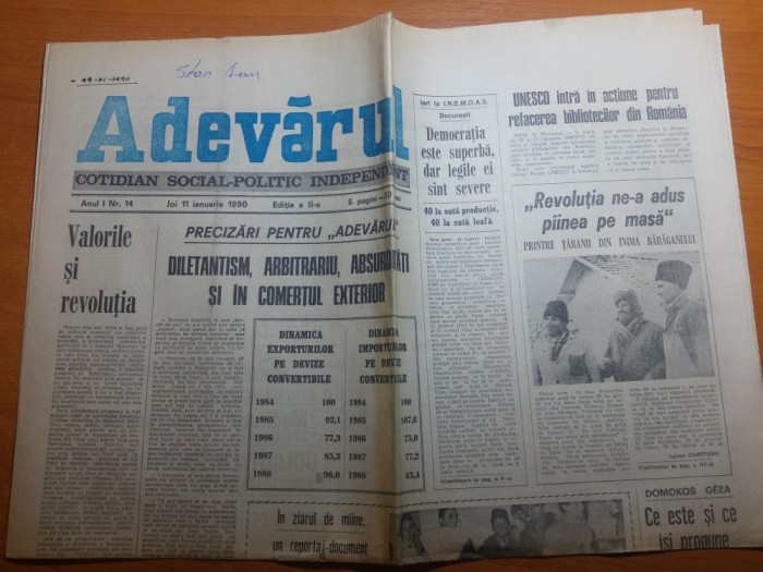 ziarul adevarul 11 ianuarie 1990-noi detalii despre arestarea celo 2 tirani